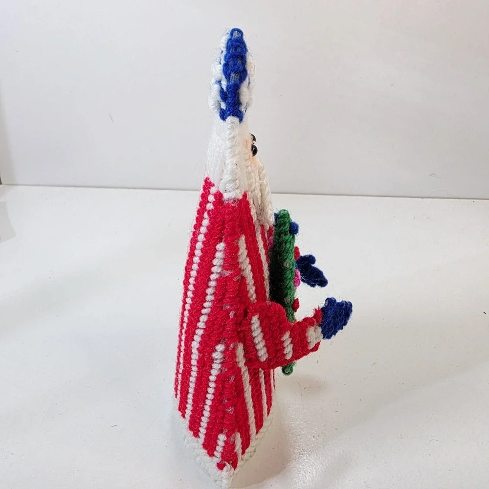Vtg Handmade Santa Claus Plastic Canvas Needlepoint Cone Figure 8